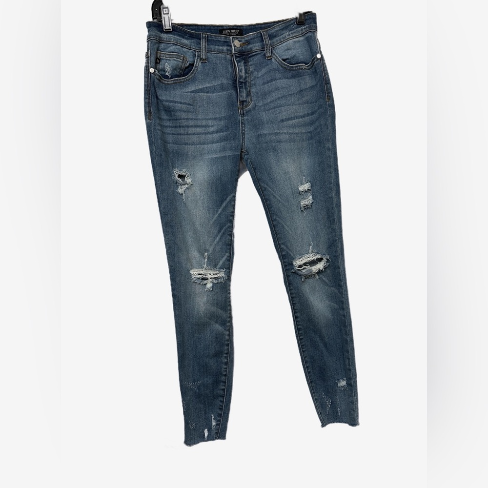 Judy Blue Los Angeles Jeans Ripped Straight Preppy  Leg Blue Denim Size 11